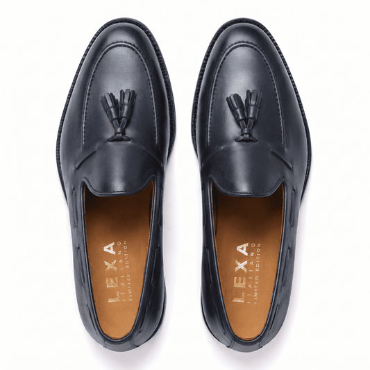 Navy Blue Leather Tassel Loafers for Men