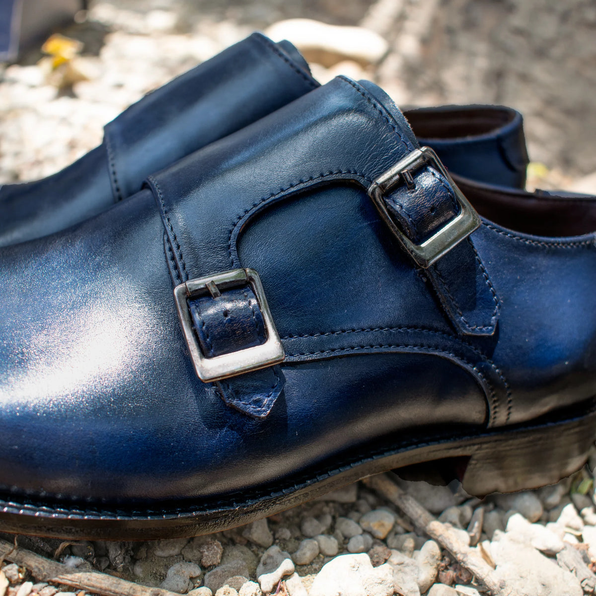 Navy Blue Suede Cheshire Monk Strap Shoes