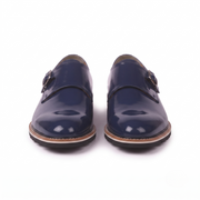 Navy Blue Patent Leather Monk Strap Shoes