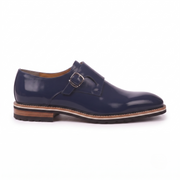 Navy Blue Patent Leather Monk Strap Shoes