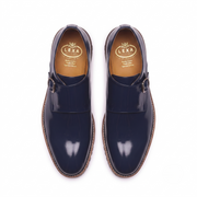 Navy Blue Patent Leather Monk Strap Shoes