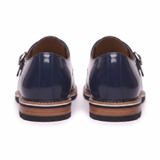 Navy Blue Patent Leather Monk Strap Shoes