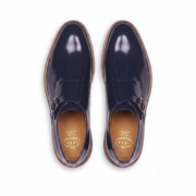 Navy Blue Patent Leather Monk Strap Shoes