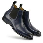 Navy Leather Chelsea Boots for Men