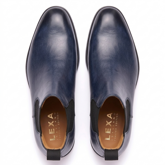 Navy Leather Chelsea Boots for Men