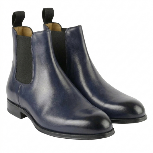 Navy Leather Chelsea Boots for Men