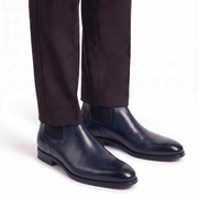 Navy Leather Chelsea Boots for Men