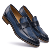 Navy Leather Penny Loafers for Men
