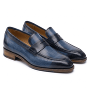 Navy Leather Penny Loafers for Men
