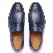 Navy Leather Penny Loafers for Men
