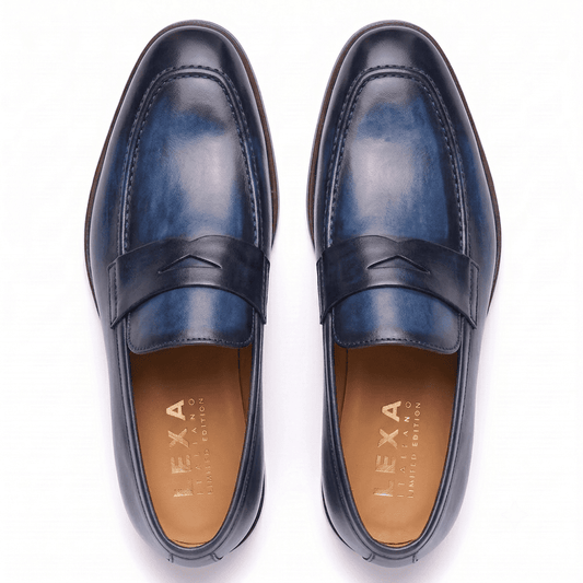 Navy Leather Penny Loafers for Men