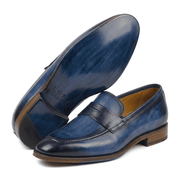 Navy Leather Penny Loafers for Men