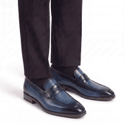 Navy Leather Penny Loafers for Men