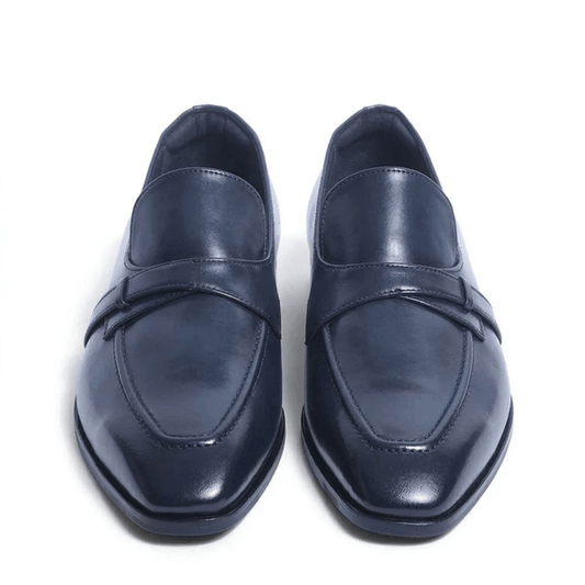 Navy Leather Penny Loafers for Men