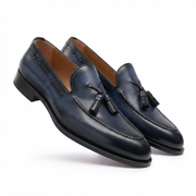 Navy Leather Tassel Loafers for Men