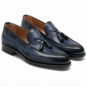 Navy Leather Tassel Loafers for Men