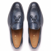 Navy Leather Tassel Loafers for Men