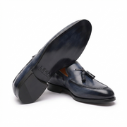 Navy Leather Tassel Loafers for Men