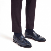 Navy Leather Tassel Loafers for Men