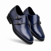 Navy Blue Double Monk Strap Leather Dress Shoes
