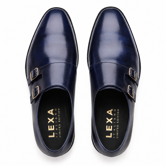 Navy Blue Double Monk Strap Leather Dress Shoes