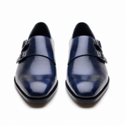 Navy Blue Double Monk Strap Leather Dress Shoes
