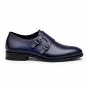Navy Blue Double Monk Strap Leather Dress Shoes