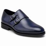 Navy Blue Double Monk Strap Leather Dress Shoes