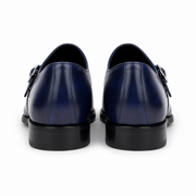 Navy Blue Double Monk Strap Leather Dress Shoes