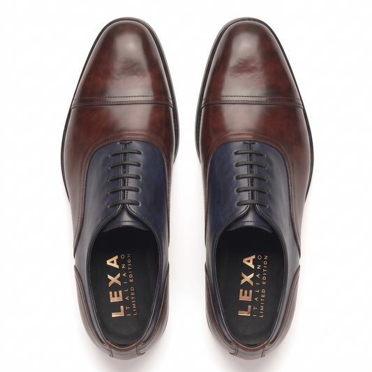Navy & Maroon Museum Calf Balmoral Shoes for Men
