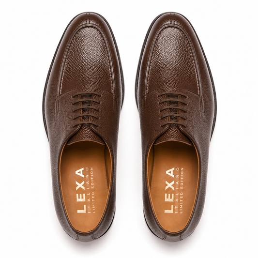 Norwegian Derby Shoes in Brown Karagrain Leather for Men