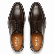 Top view of dark brown leather Derby shoes for men