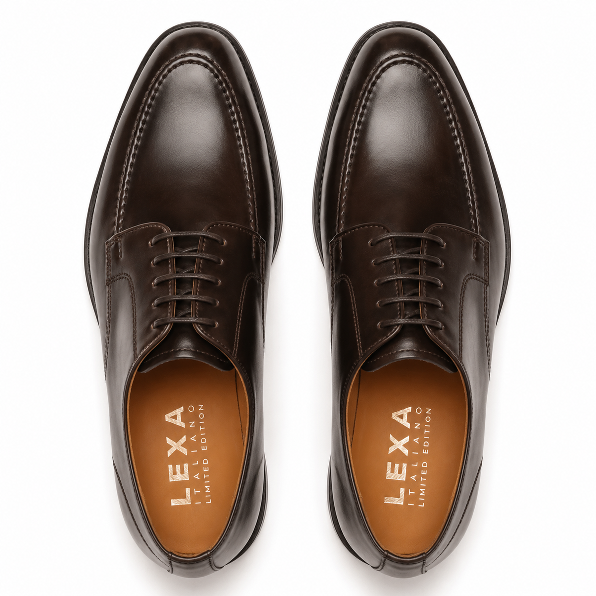 Top view of dark brown leather Derby shoes for men