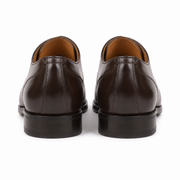 Rear view of dark brown leather Derby shoes for men