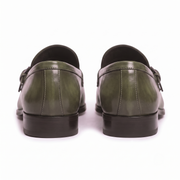 Olive Green Leather Buckle Loafers for Men