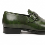 Olive Green Leather Monk Strap Loafers