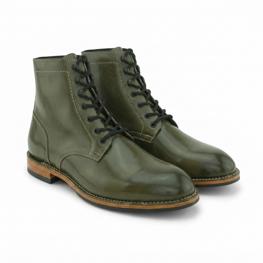 Olive Leather Ankle Boots for Men