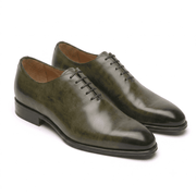 Olive green leather Oxford shoes for men with classic lace-up design