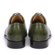 Back view of olive green leather Oxford shoes for men