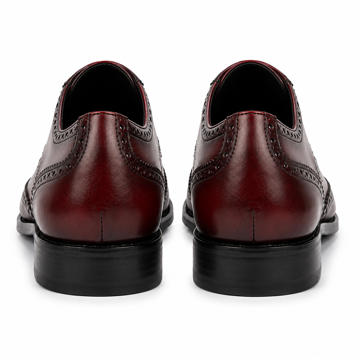 Back view of burgundy leather brogue Oxford shoes for men
