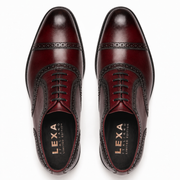 Top view of burgundy leather brogue Oxford shoes for men