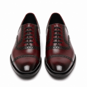 Front view of burgundy leather brogue Oxford shoes for men