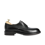 Side view of black Vegano plain toe Derby shoes for office and formal wear