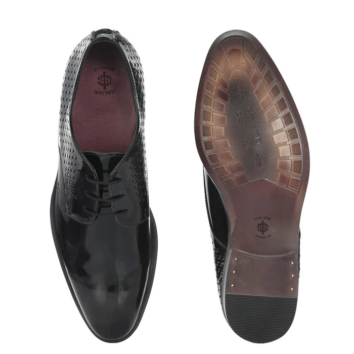 Patent Round Toe Lace-Up Leather Derby Shoes