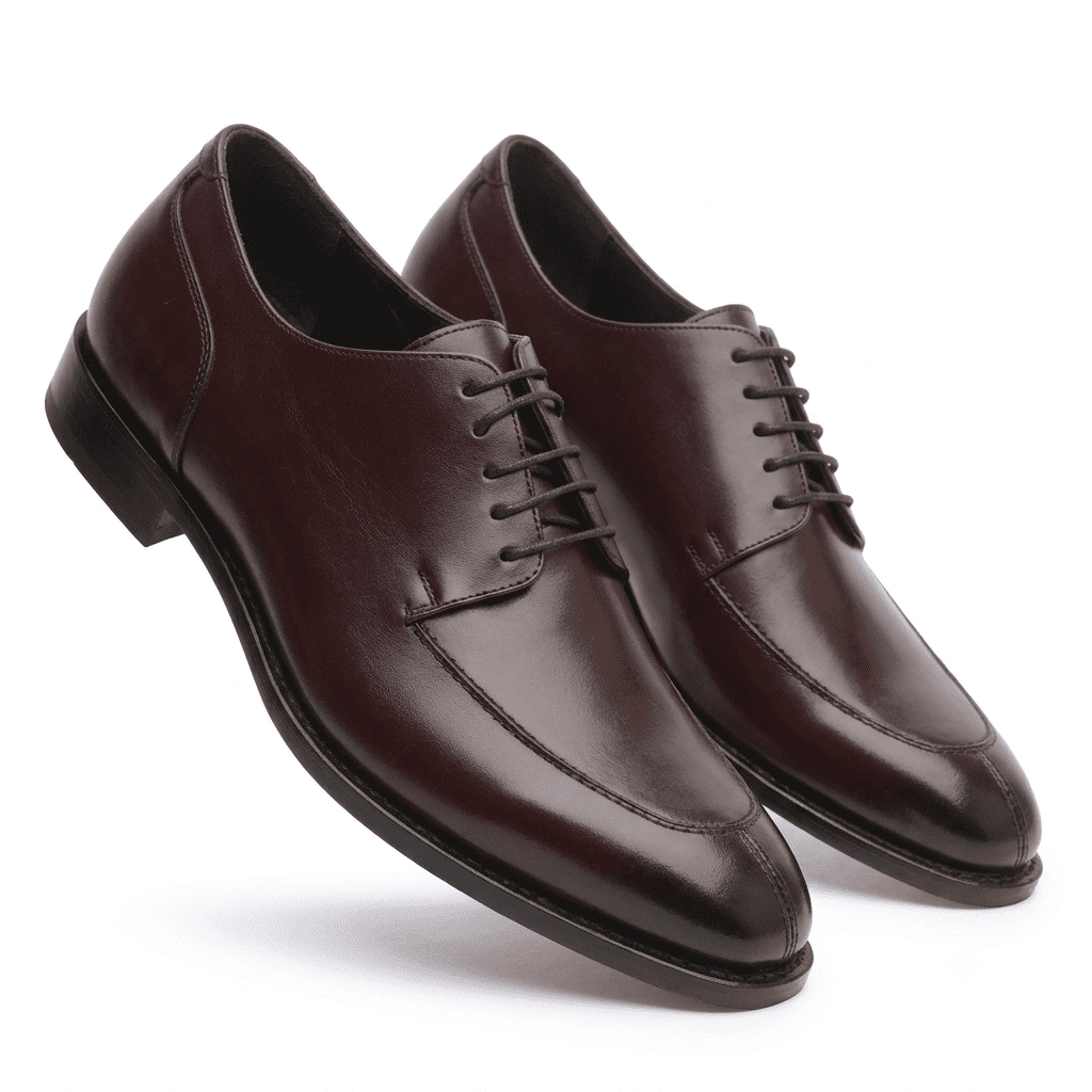 Angled pair of dark brown leather Oxford shoes for men