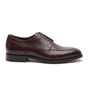 Side profile of dark brown leather Oxford dress shoe