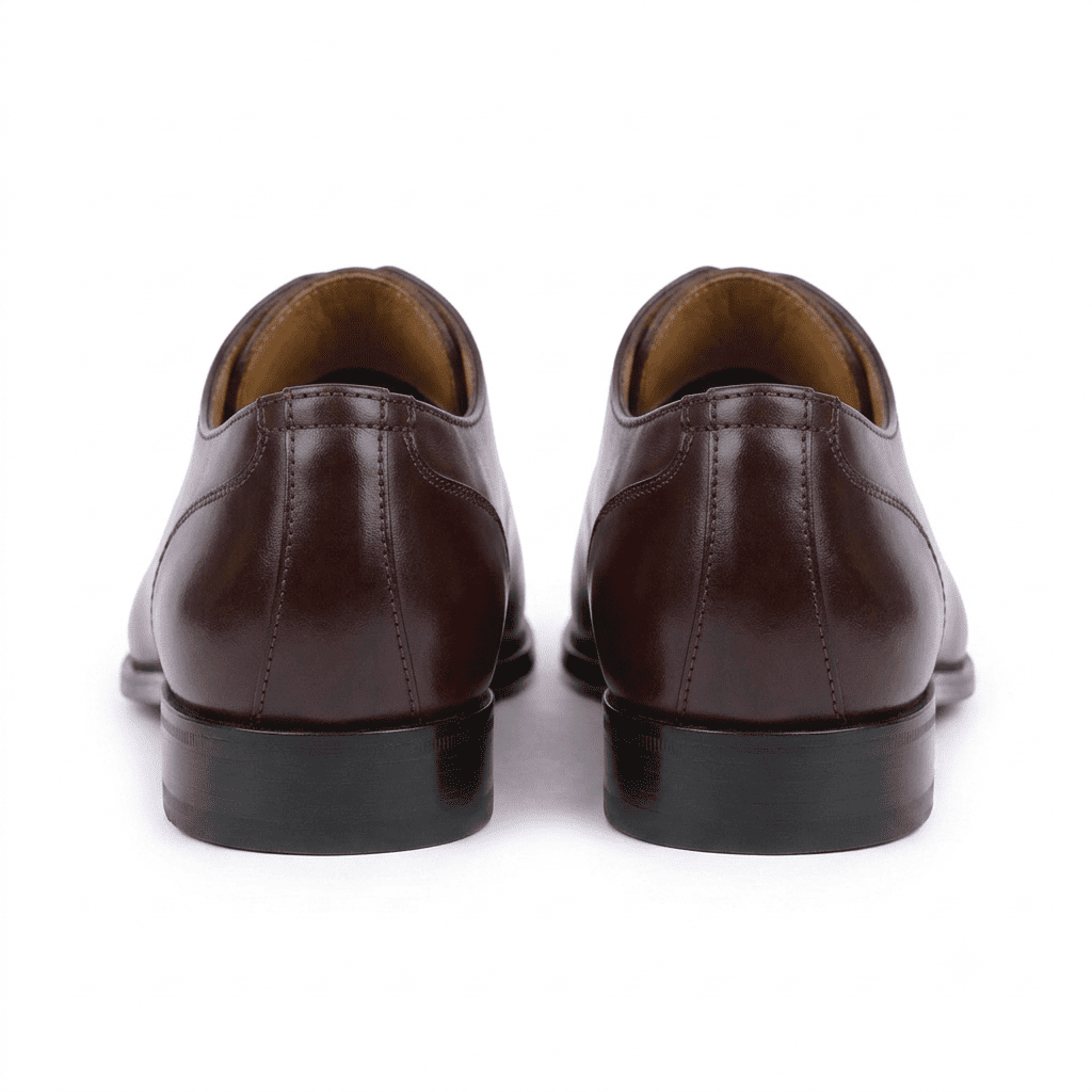 Rear view of dark brown leather Oxford shoes for men