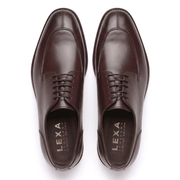 Top view of dark brown leather Oxford shoes for men