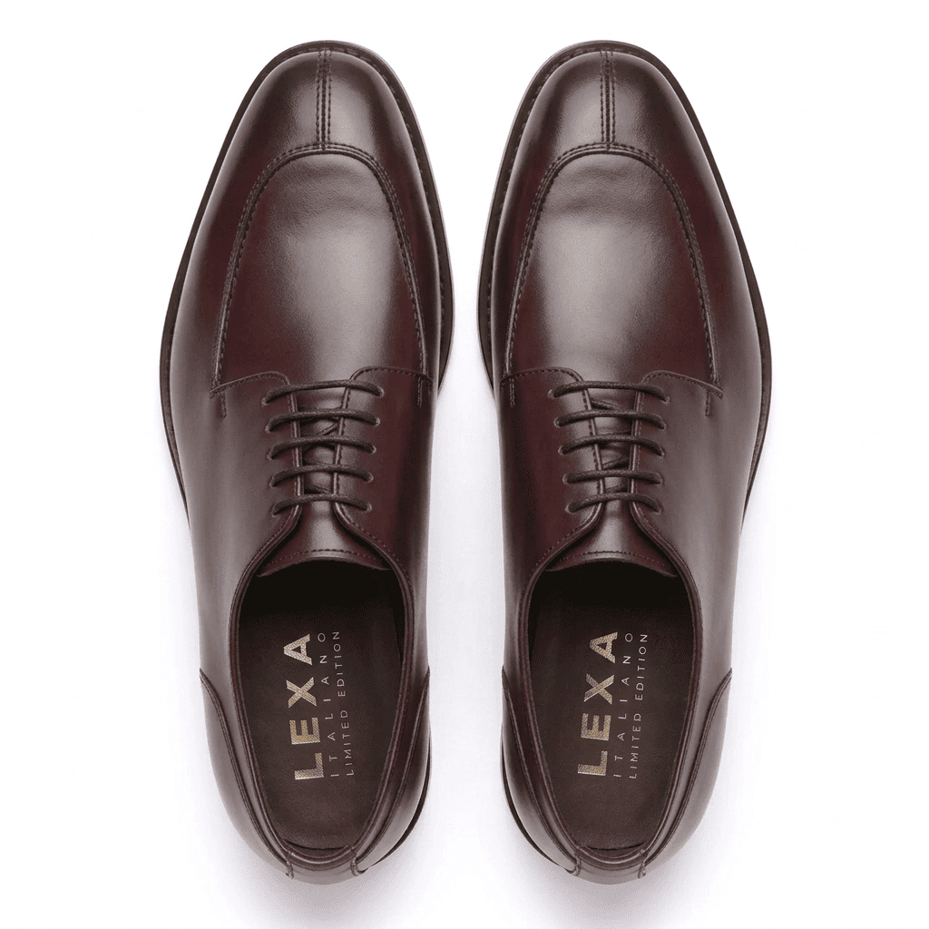 Top view of dark brown leather Oxford shoes for men