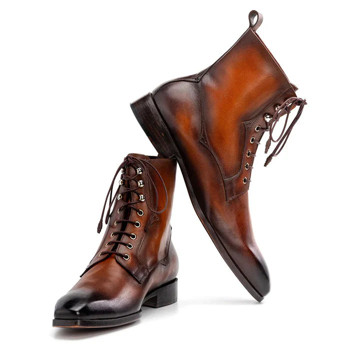 Premium Plain Toe Lace-Up Leather Ankle Boots